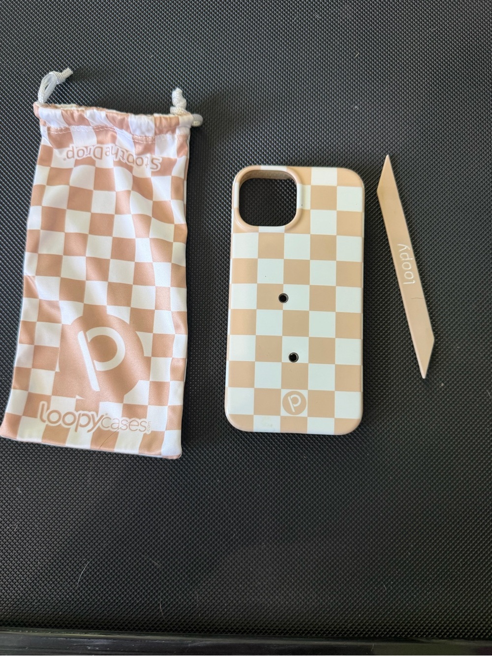 Loopy Case Beige and White Checkerboard iPhone Case with Loopy Strap Hole
